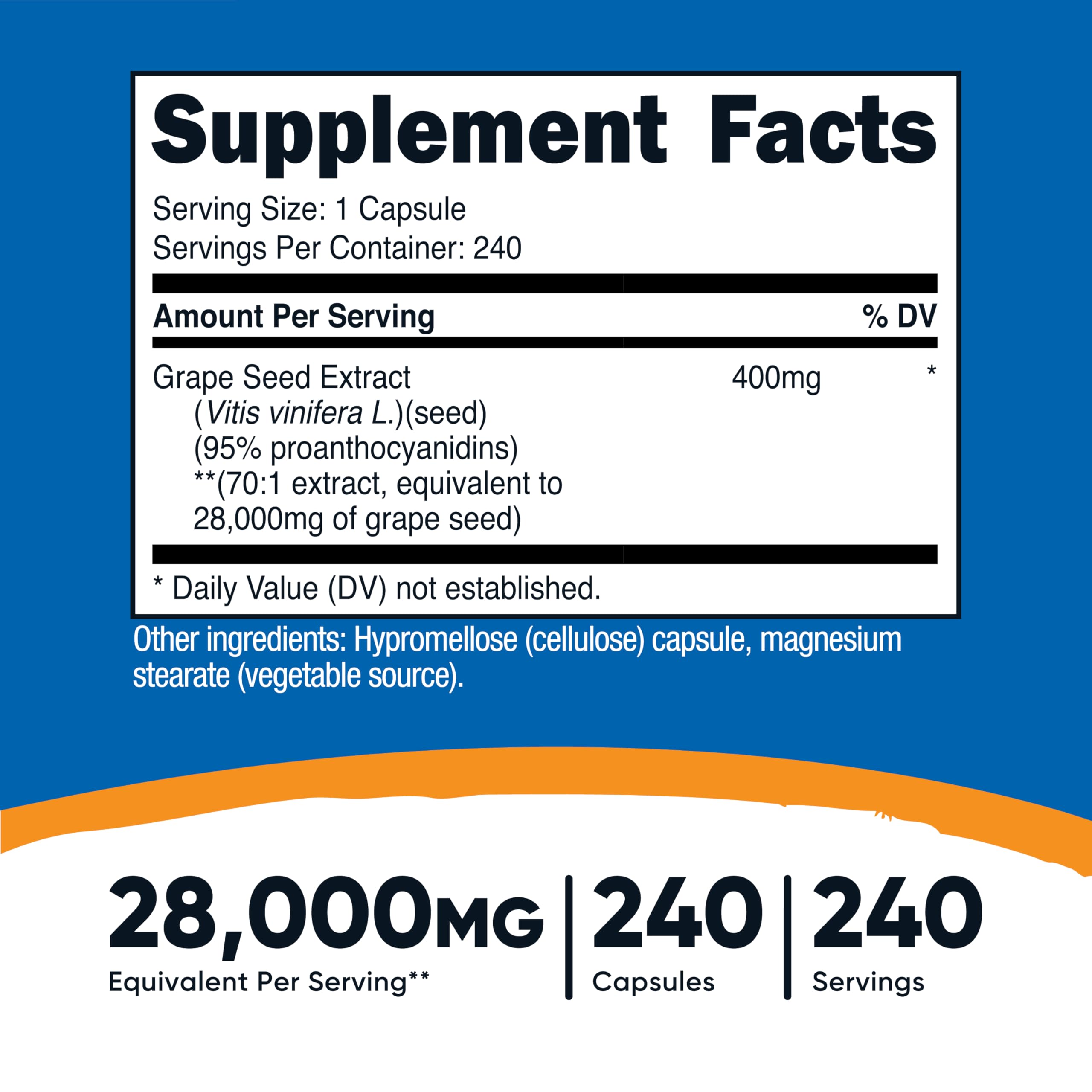Nutricost Extrait de pépins de raisin — capsules faciles à avaler.
