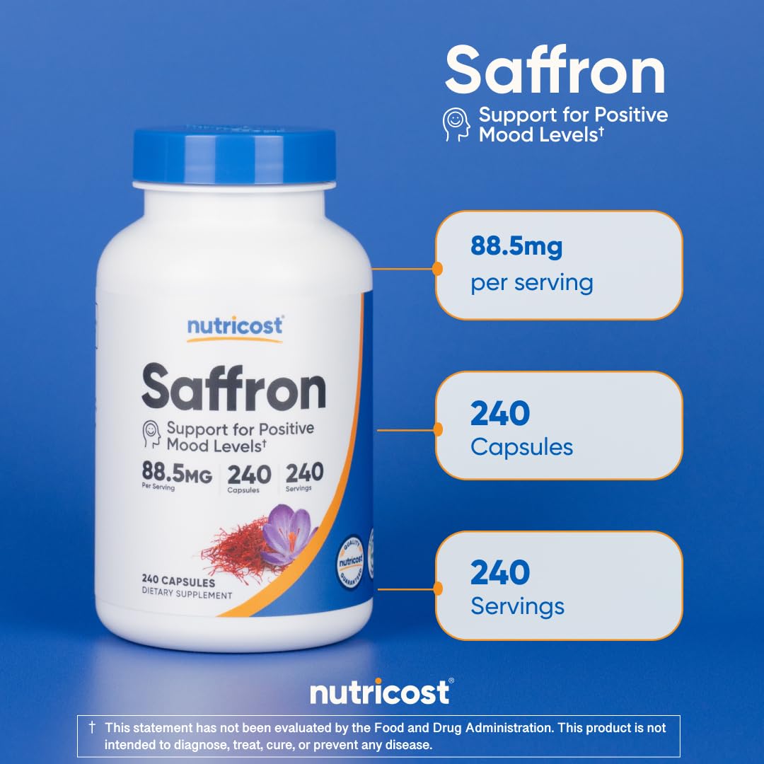 Boîte Nutricost Safran ouverte, gélules visibles