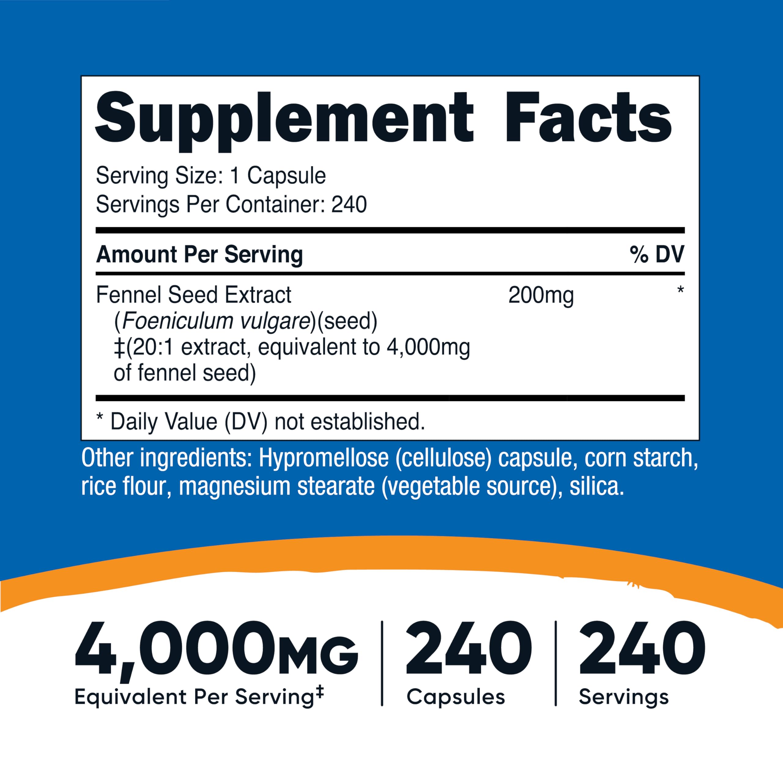 Nutricost capsules de fenouil, utilisation quotidienne pratique pour le confort digestif.