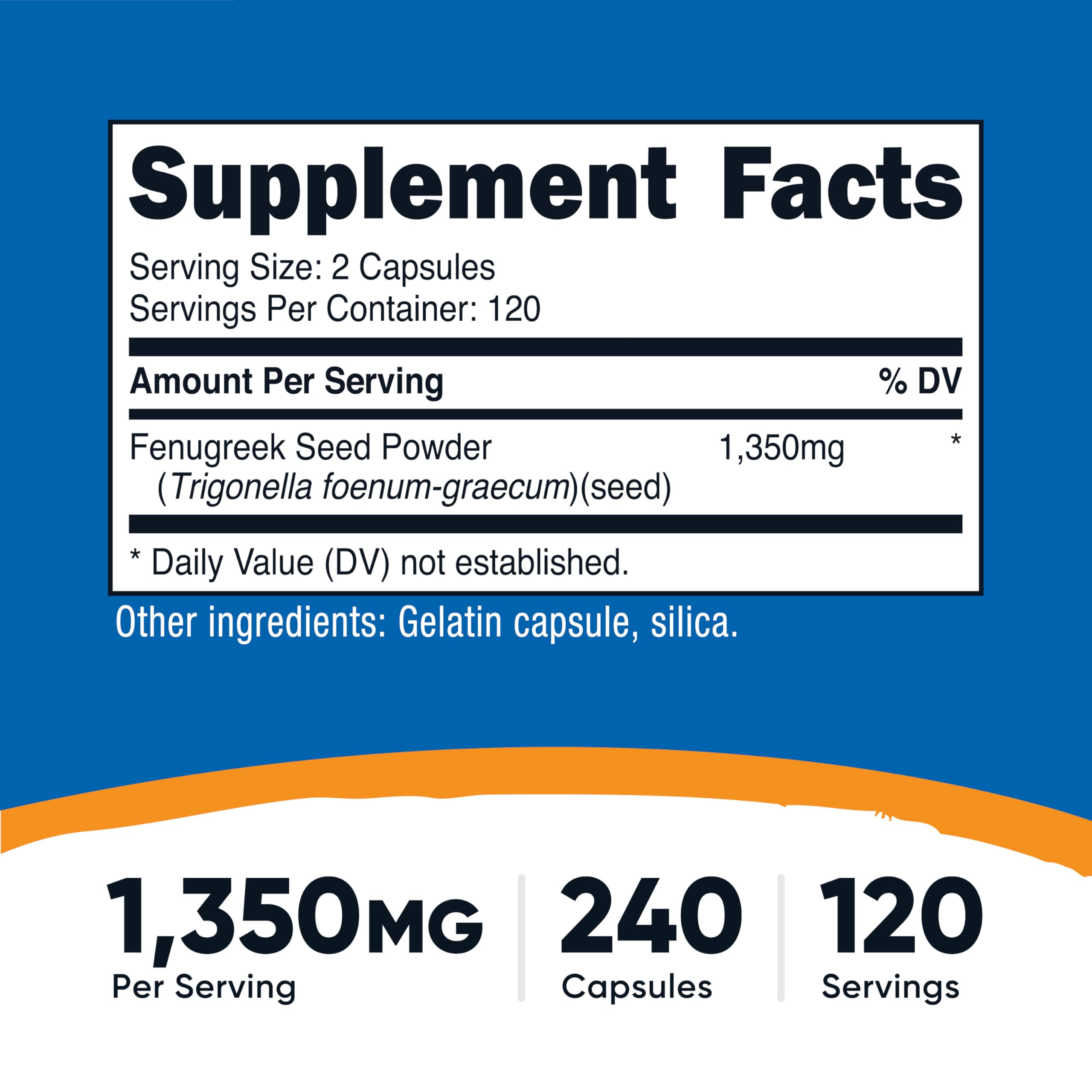 Nutricost fenugrec-gelules-bouteille, gélules faciles à prendre chaque jour.