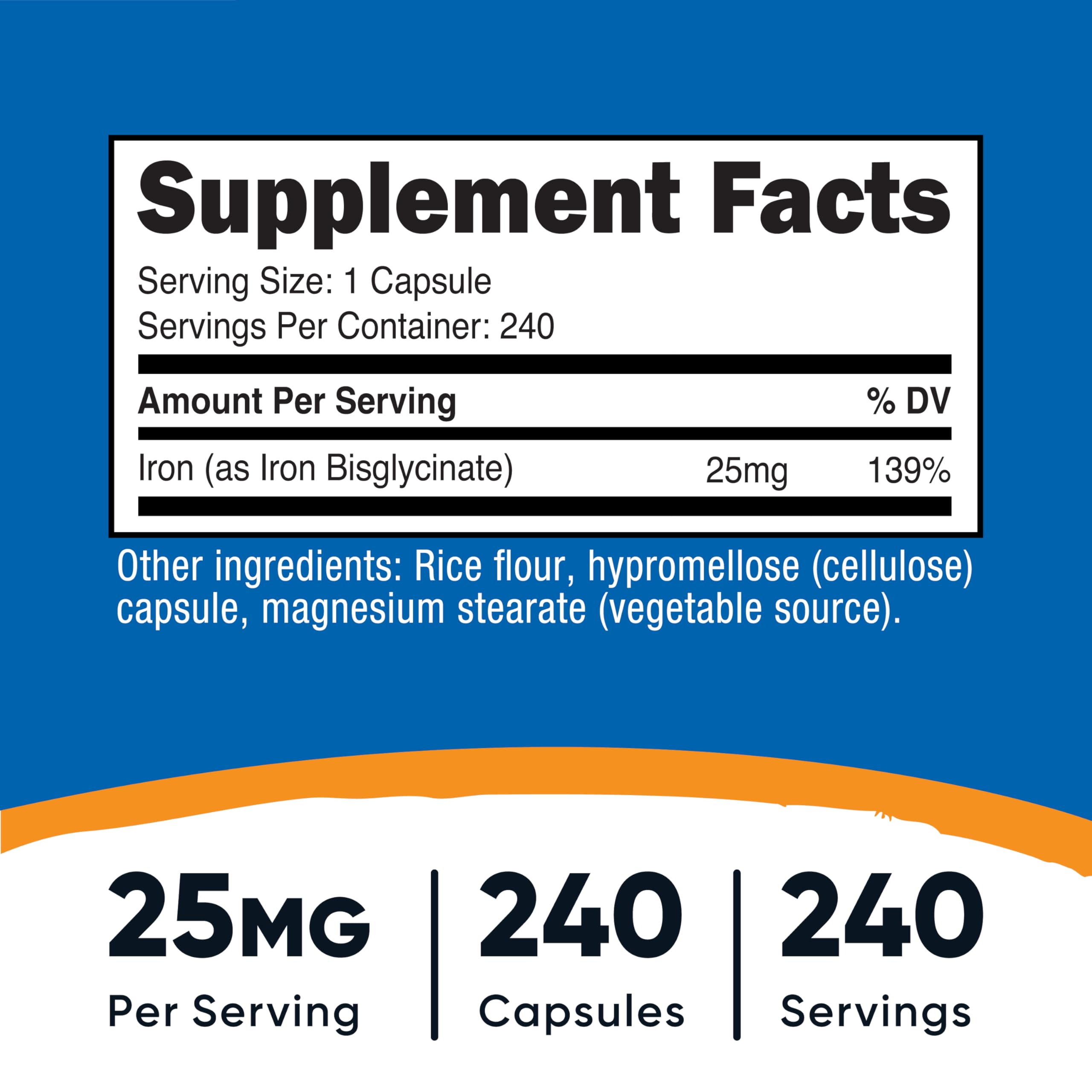 Nutricost Fer Bisglycinate – capsules faciles à avaler pour le quotidien.