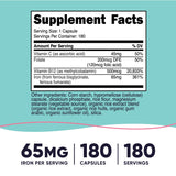 Nutricost Fer pour femmes 65 mg – composition riche en vitamine C et folate.