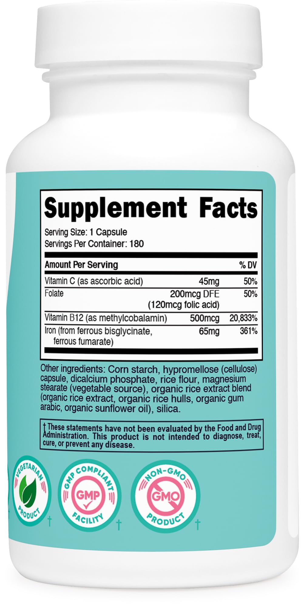 Nutricost Fer – emballage clair et sûr, conformité GMP et FDA.