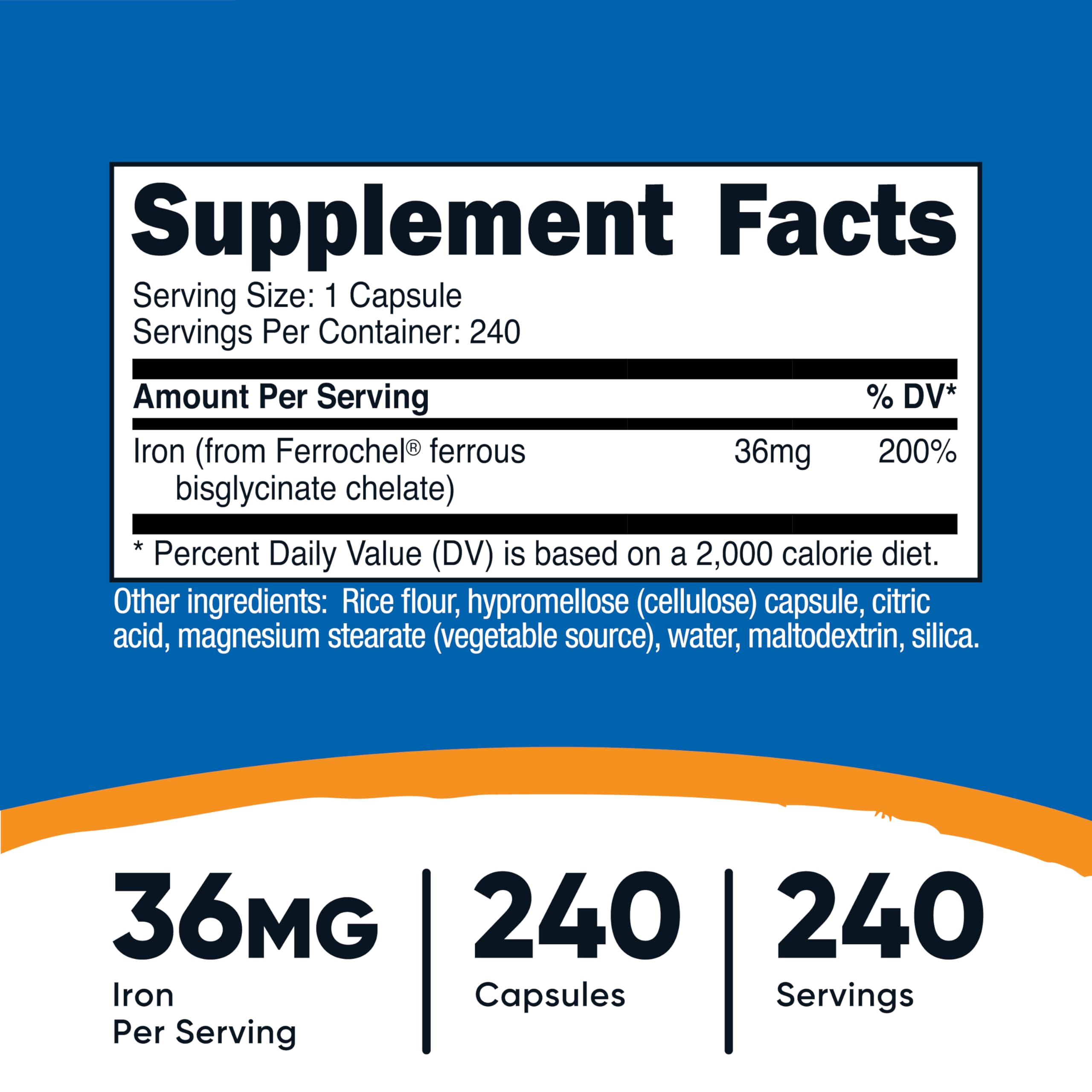 Nutricost Ferrochel – bouteille de 240 gélules, format économique.