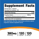 Nutricost Feverfew, étiquette claire, dosage simple pour l'usage quotidien.