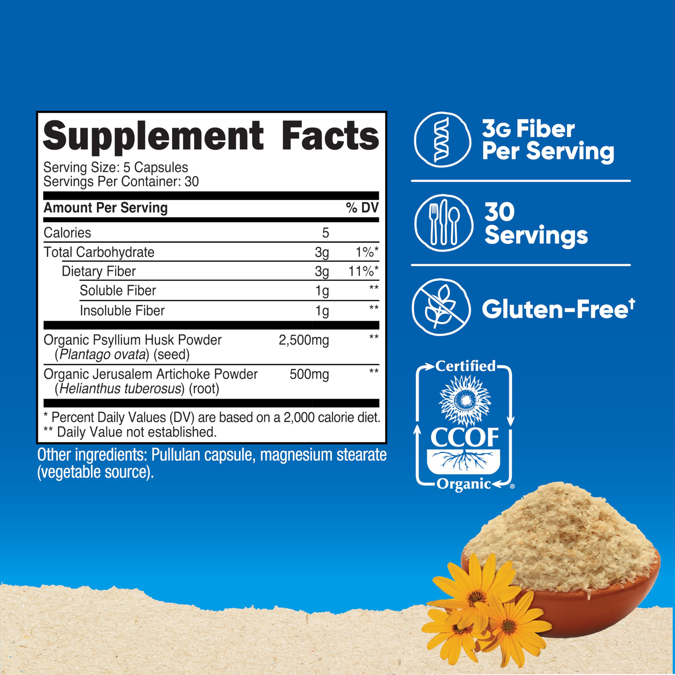 Nutricost Fibre Capsules étiquette – ingrédients biologiques et certifications visibles