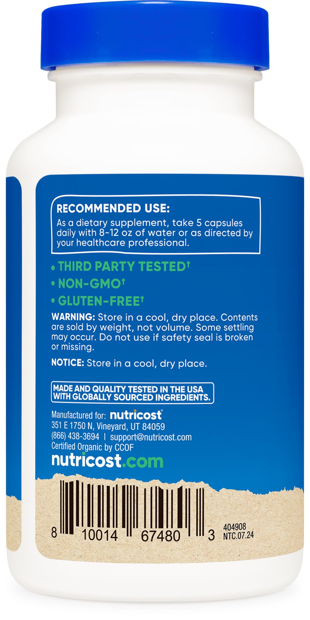 Nutricost Fibre Capsules ingrédients majeurs – psyllium et topinambour biologiques