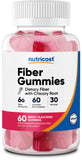 Nutricost Fibres Gummies, arôme framboise, bouteille 60 gommes, pratique pour l'apport quotidien.