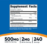 Étiquette Nutricost GABA B6 montrant ingrédients végétariens et sans OGM.