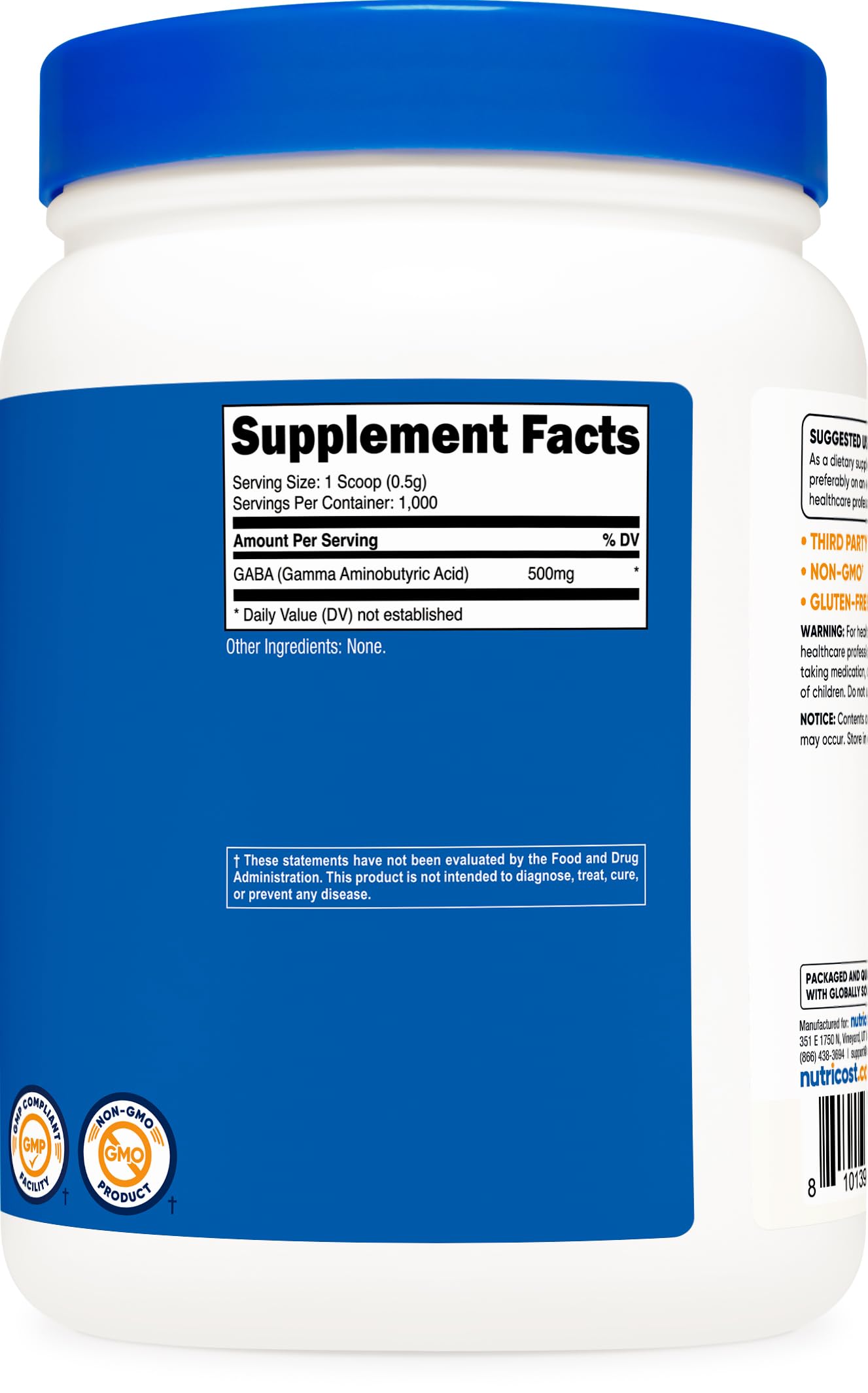 Conditionnement de 500 g fabriqué dans une installation GMP et enregistrée FDA.