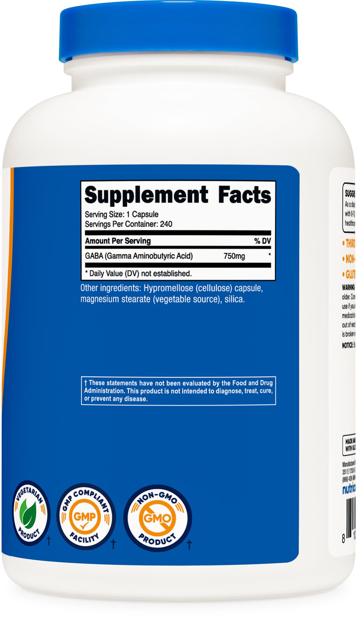 Nutricost GABA – usine certifiée GMP et FDA enregistrée, garantie qualité