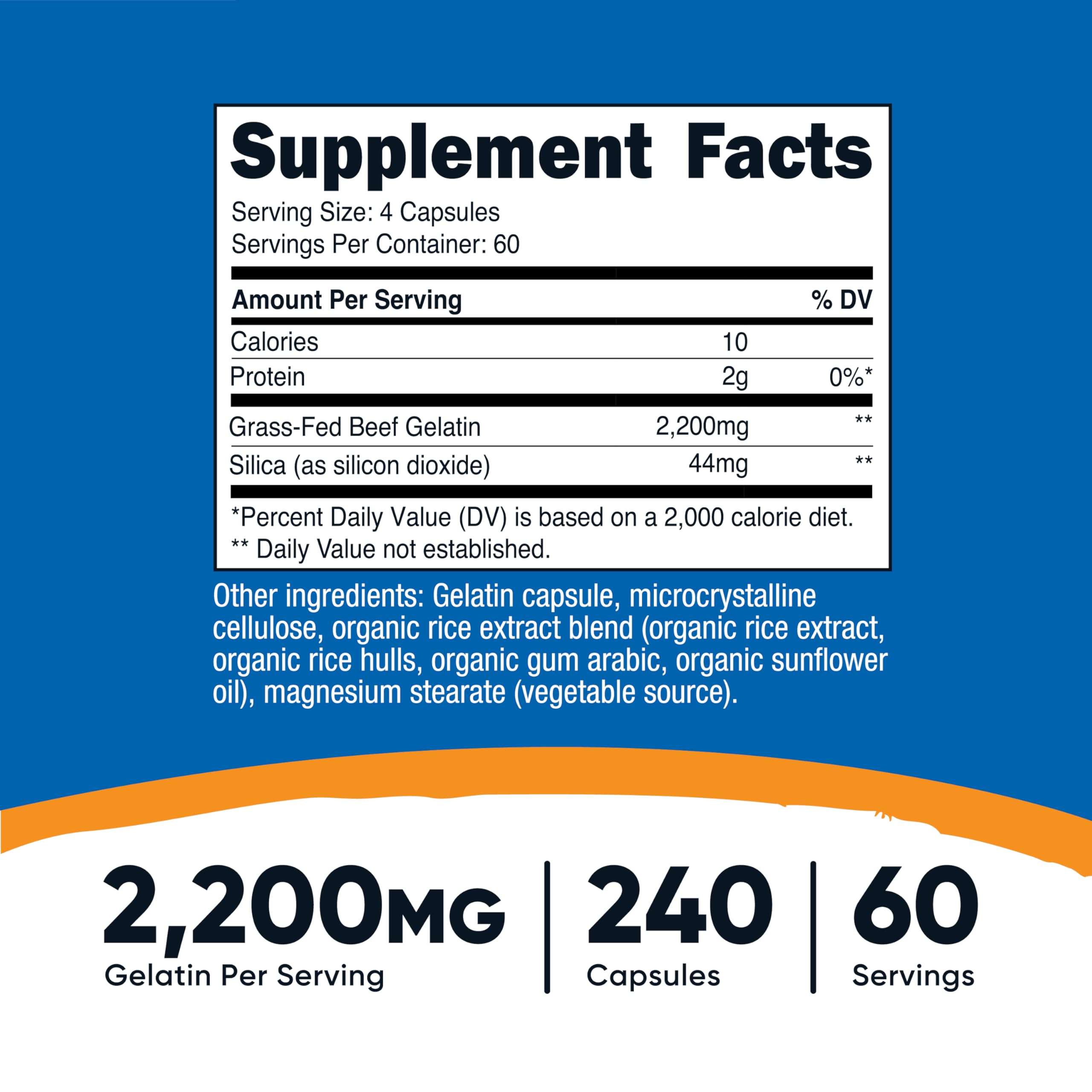 Capsules Nutricost Gélatine avec Silice: prises faciles au quotidien.