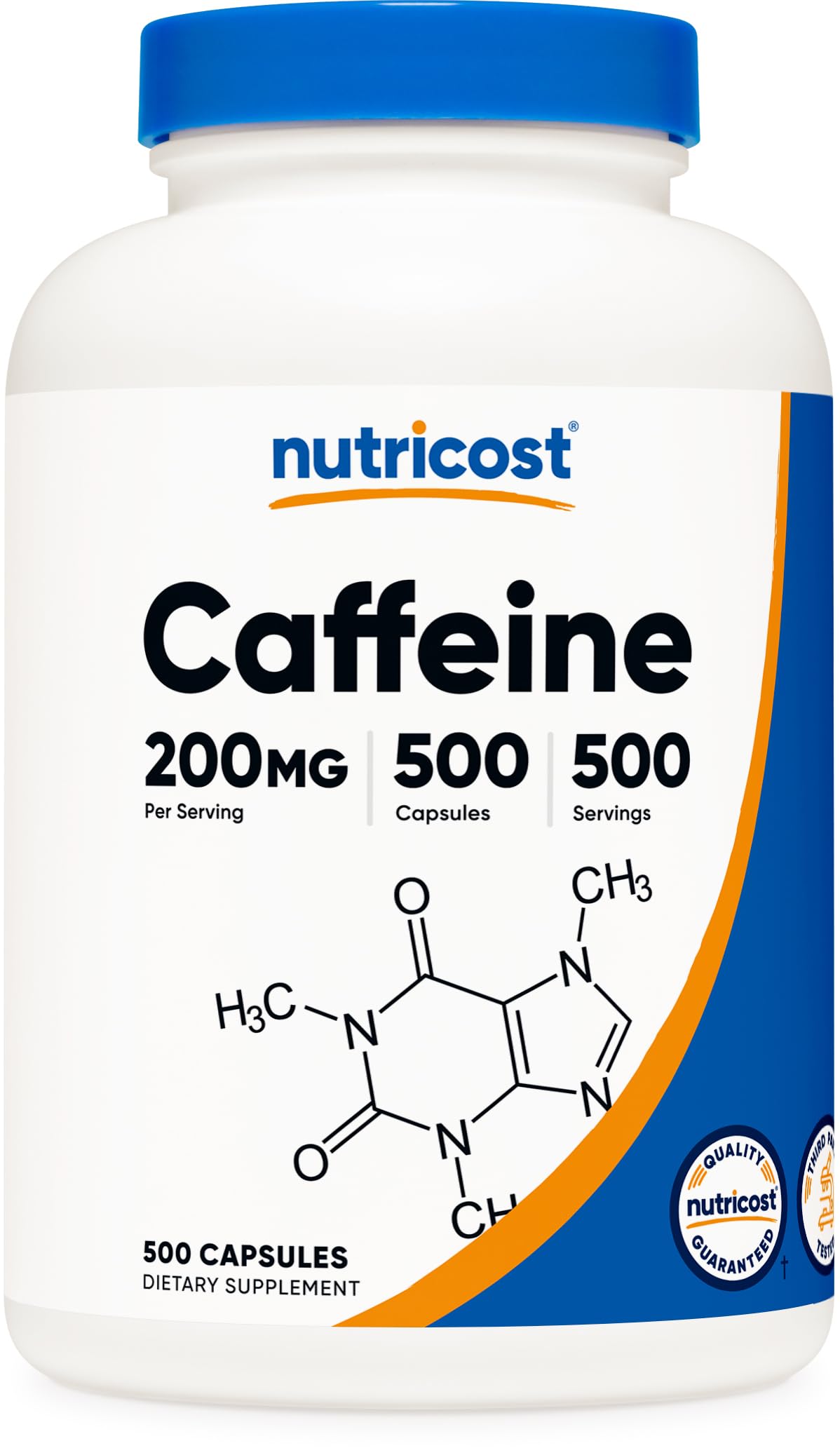 Nutricost gélules caféine 200 mg emballage – énergie durable sans sucre.