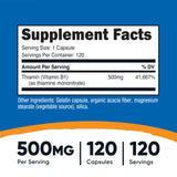 Gélules Nutricost Vitamine B1 500 mg, prise pratique au quotidien.