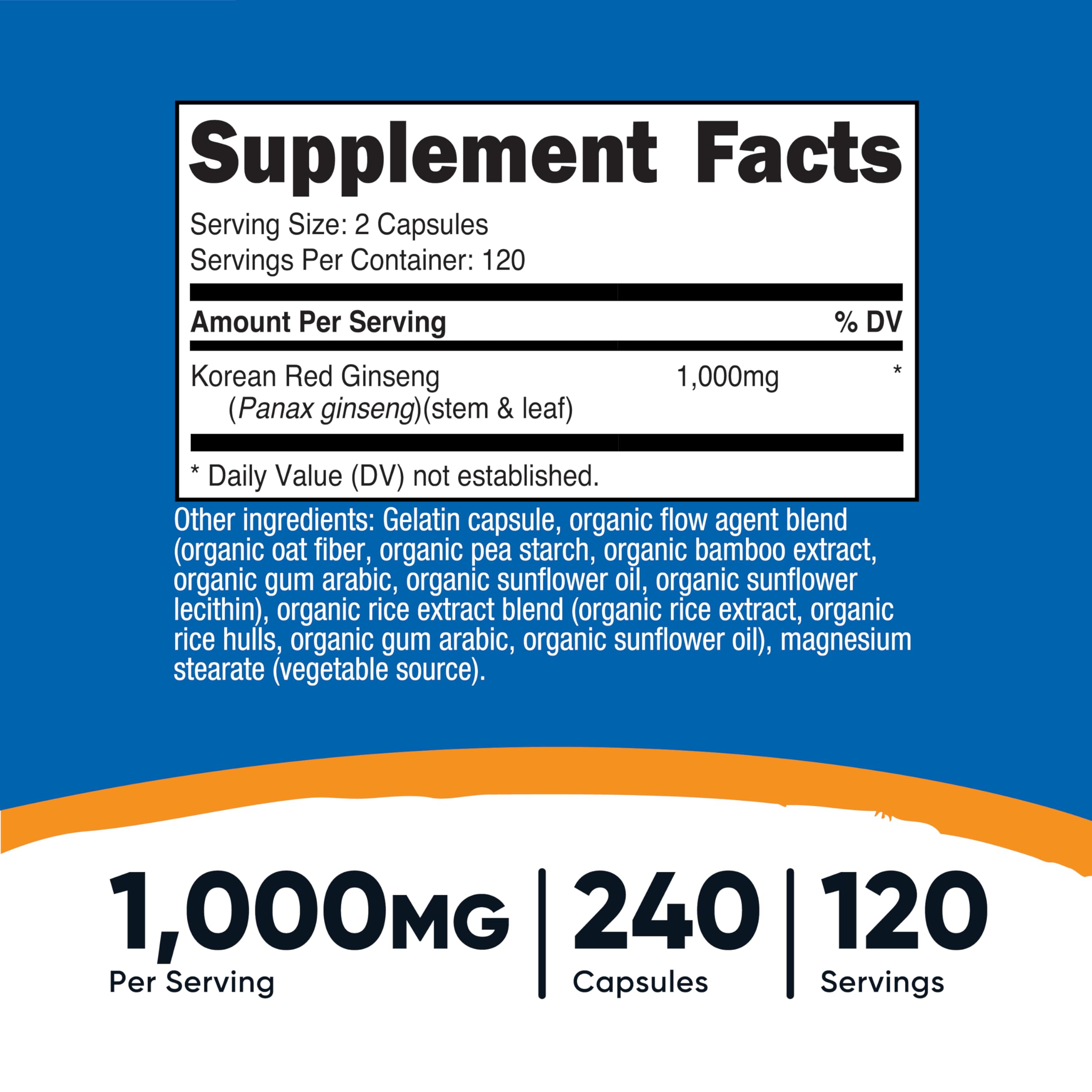 Capsules Nutricost Ginseng Coreen Rouge, dosage pratique.