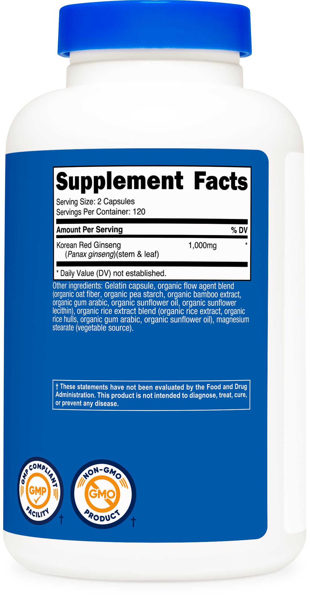 Nutricost Ginseng Coréen Rouge 1000 mg – 240 capsules, 120 portions ...