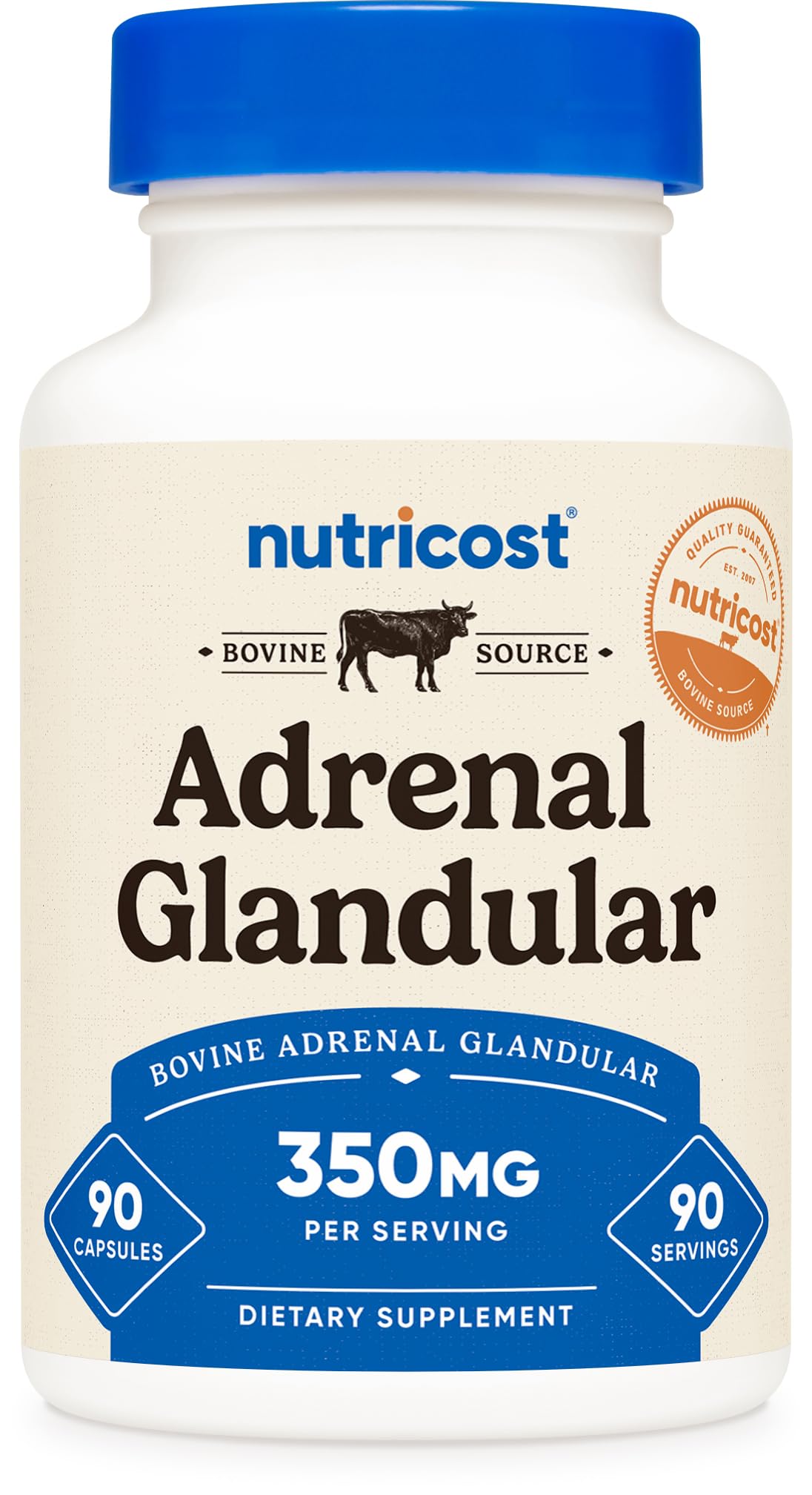 Nutricost glandulaire surrénal bovin, boîte de 90 gélules, intégration quotidienne facile