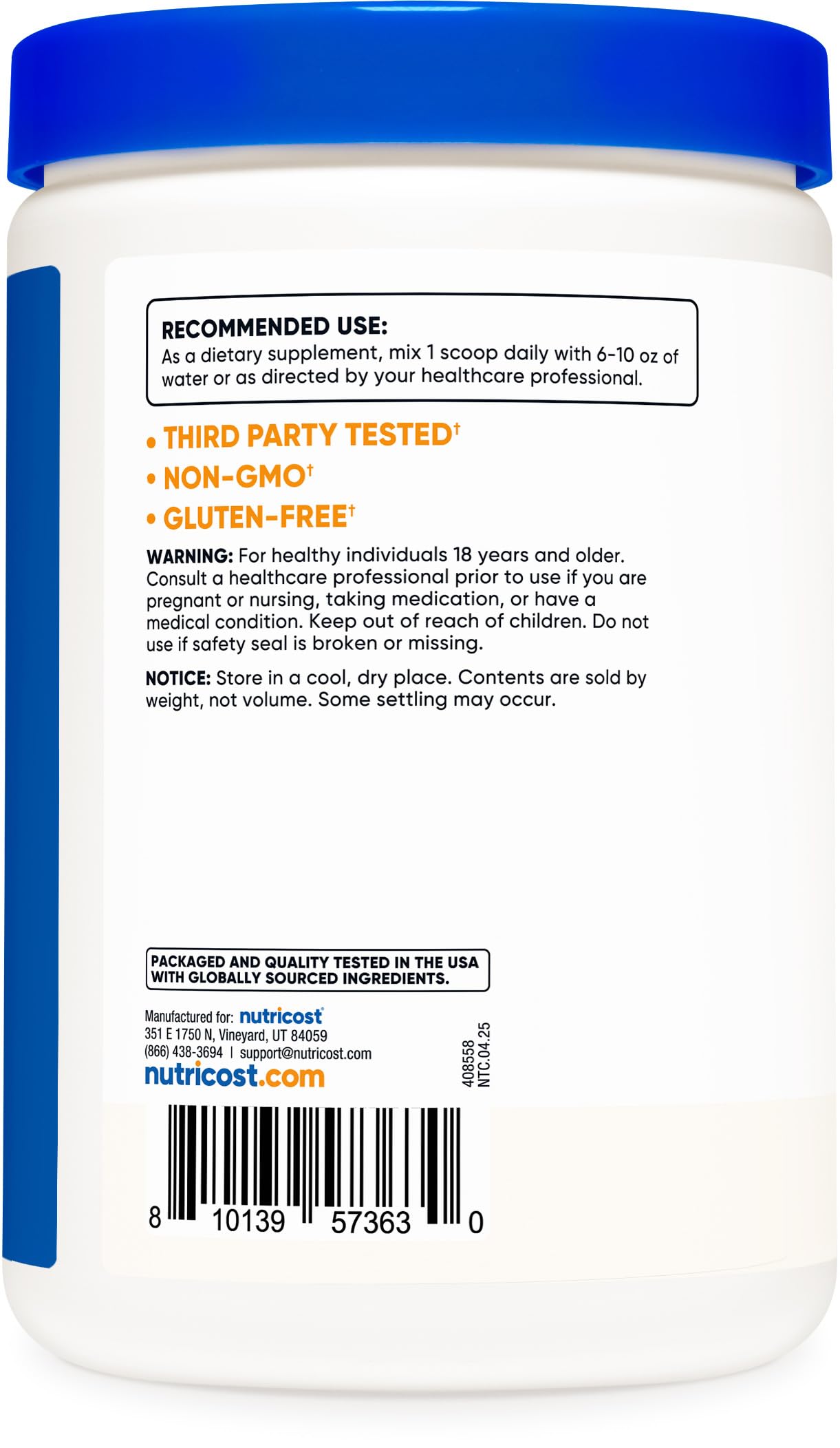 Nutricost glucomannan sans gluten et sans OGM pour votre routine.