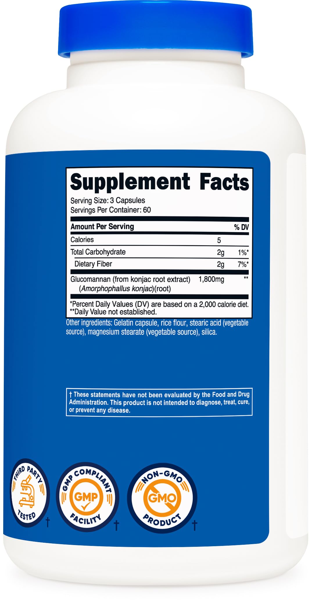 Nutricost Glucomannan avec verre d'eau pour une prise simple et pratique.