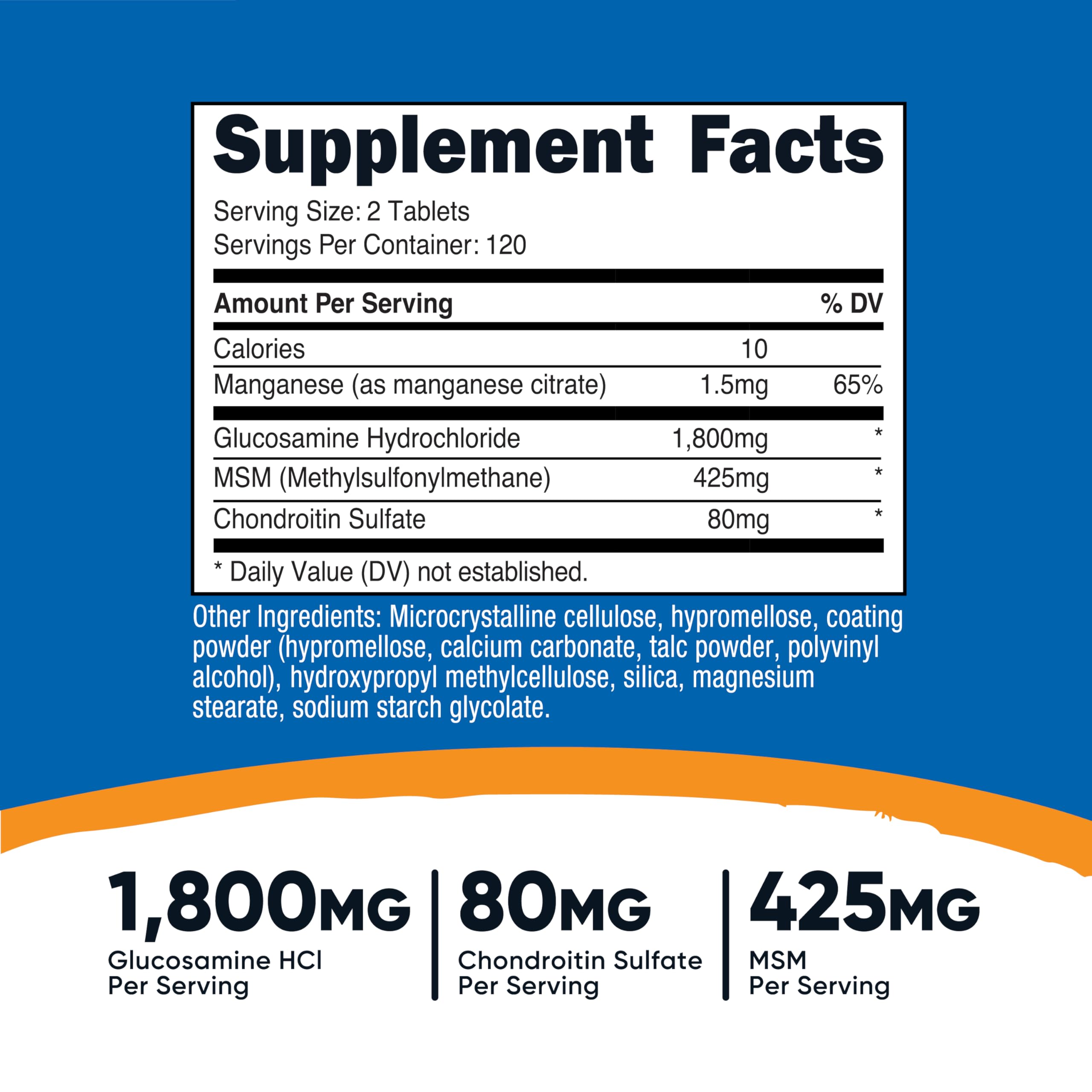 Nutricost glucosamine 1800mg – comprimés visibles, dosage clair et pratique.