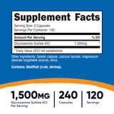 Nutricost glucosamine sulfate – étiquette affichant dosage par capsule et portion