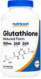 Nutricost glutathion en capsules 500 mg, bouteille pratique pour l'usage quotidien.