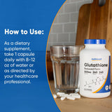 Mode d'emploi quotidien Nutricost glutathion 500 mg, prise simple.