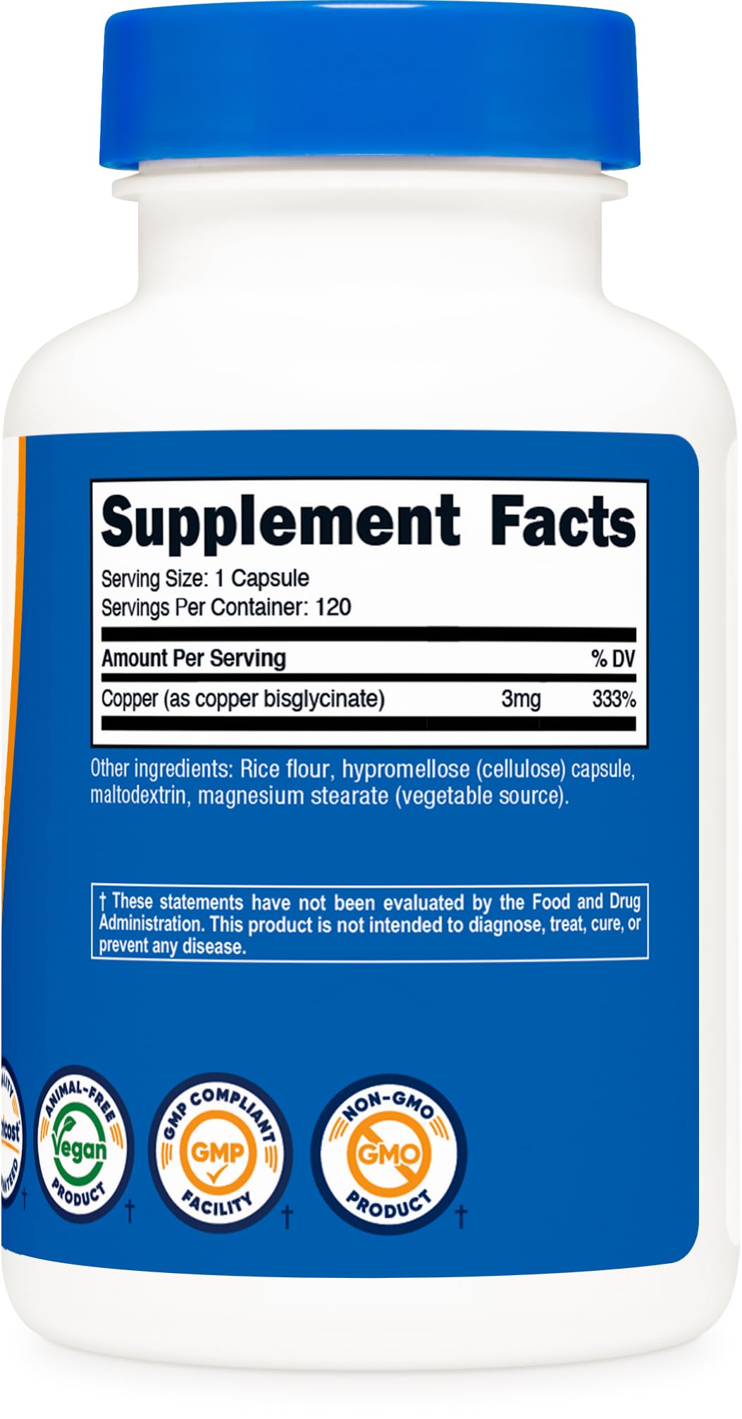 Formule végane et sans OGM de Nutricost glycinate de cuivre.