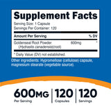 Nutricost Goldenseal 600 mg, boîte sans gluten et non-OGM.
