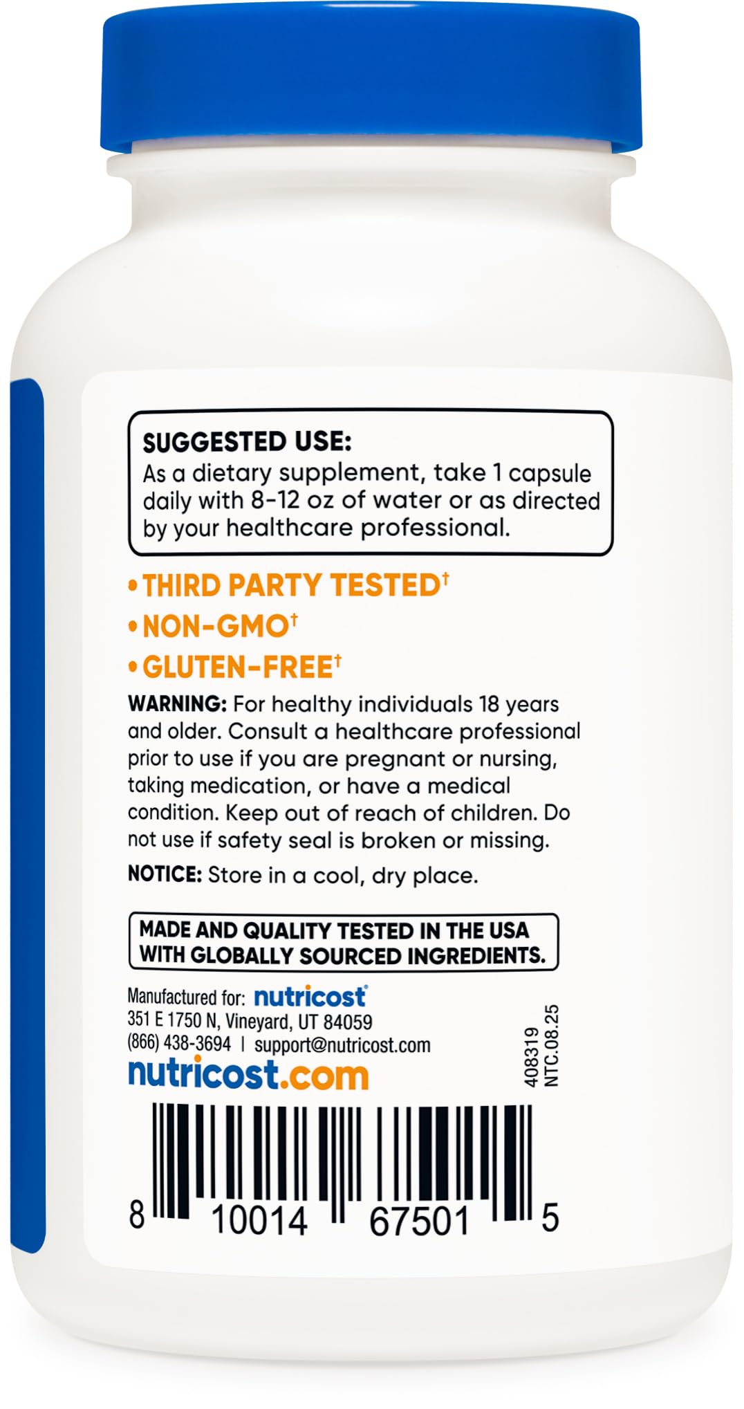 Emballage Nutricost Goldenseal 600 mg certifié NSF et GMP.