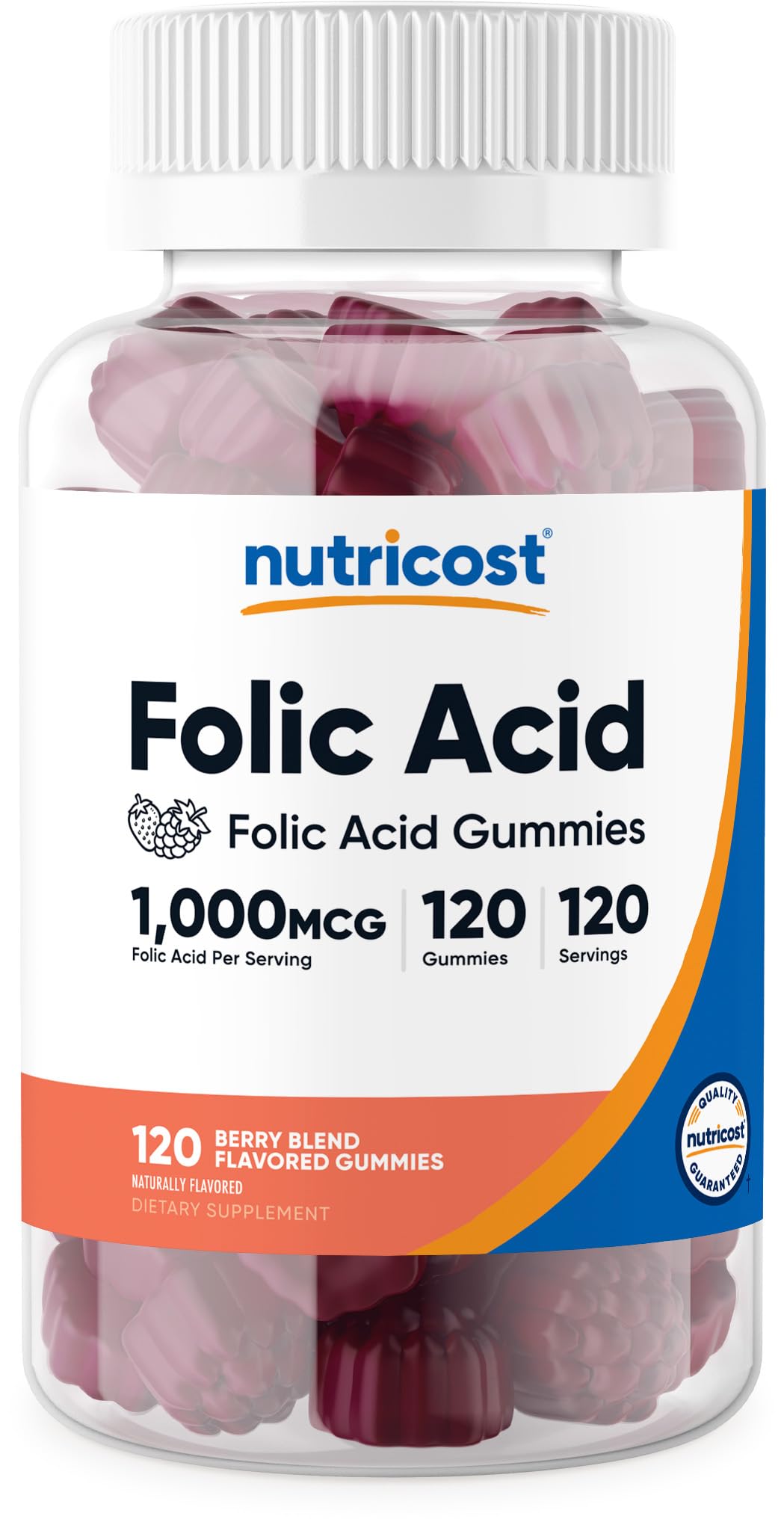 Nutricost gommes acide folique – bouteille prête pour une dosette pratique.