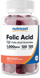 Nutricost gommes acide folique – bouteille prête pour une dosette pratique.