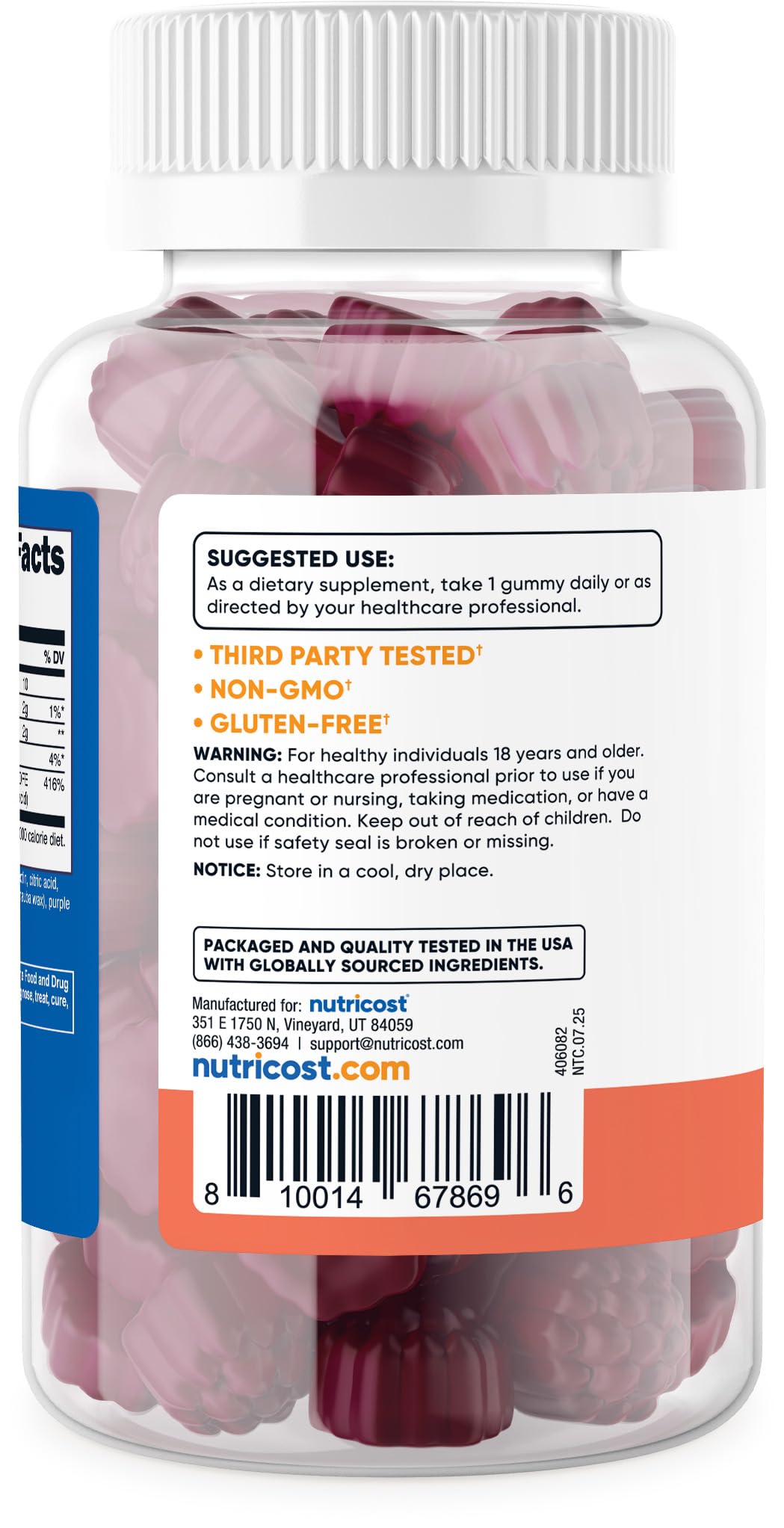 Nutricost gommes acide folique – emballage sûr et conforme.