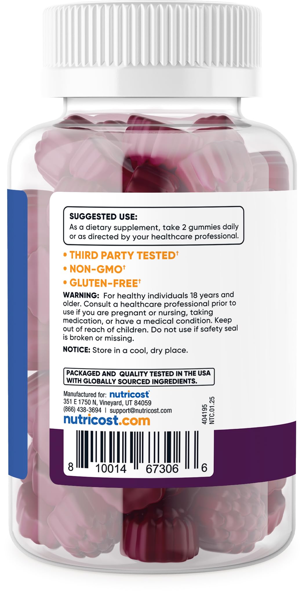 Nutricost Gommes D3, prise par la main, dosage recommandé simple pour soutenir l'ossature.