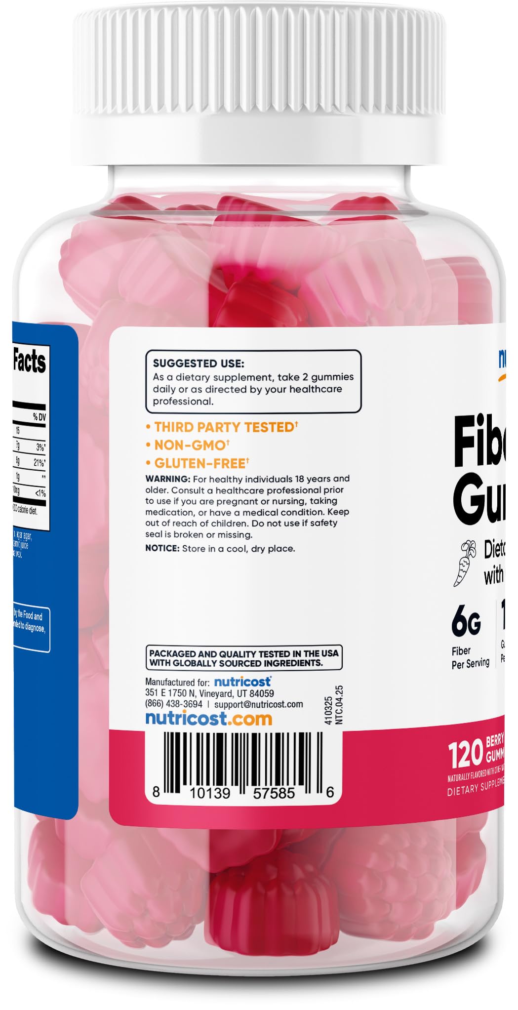 Étiquette Nutricost Fibre montrant le dosage clair pour planifier sa routine.