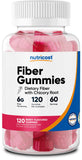 Nutricost Gommes Fibre Framboise, bouteille ouverte, collation pratique et riche en fibre.
