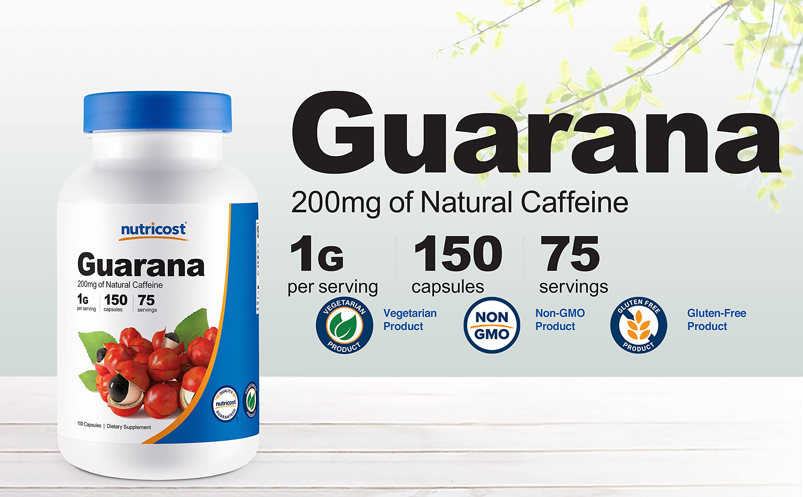 Nutricost Guarana, énergie naturelle pour rester concentré lors des tâches quotidiennes.