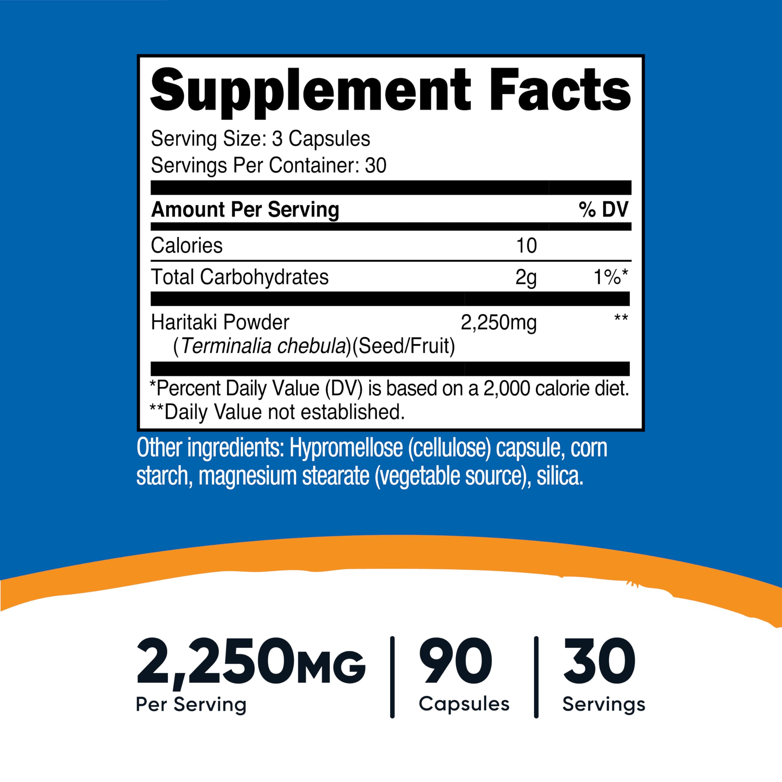 Bouteille Nutricost Haritaki de 90 capsules, pratique pour un mois