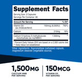Étiquette Nutricost HMB D3 montrant les ingrédients et l’absence de gluten et d’OGM.