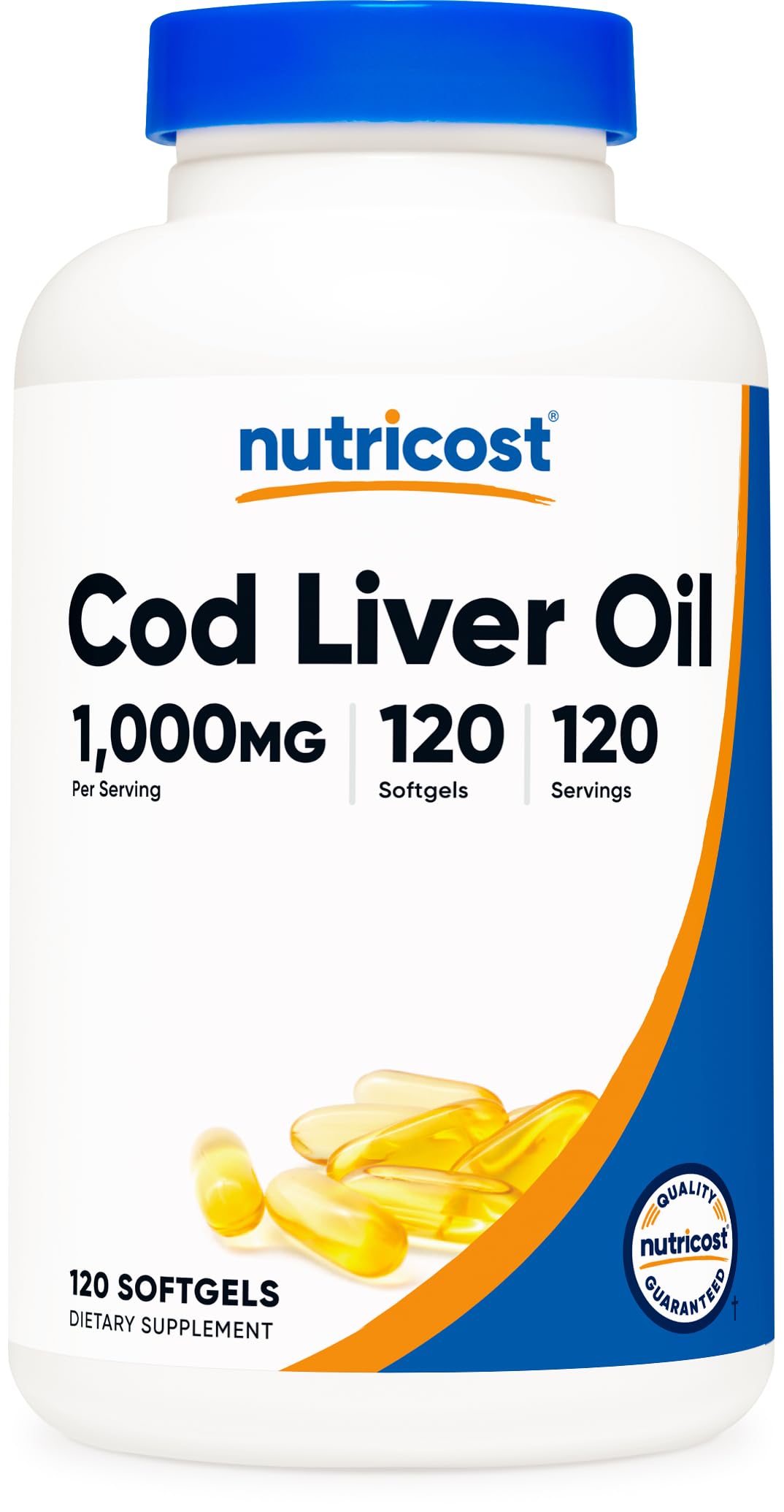 Nutricost huile foie morue bouteille, source naturelle d'oméga-3 et vitamine D.