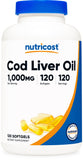 Nutricost huile foie morue bouteille, source naturelle d'oméga-3 et vitamine D.