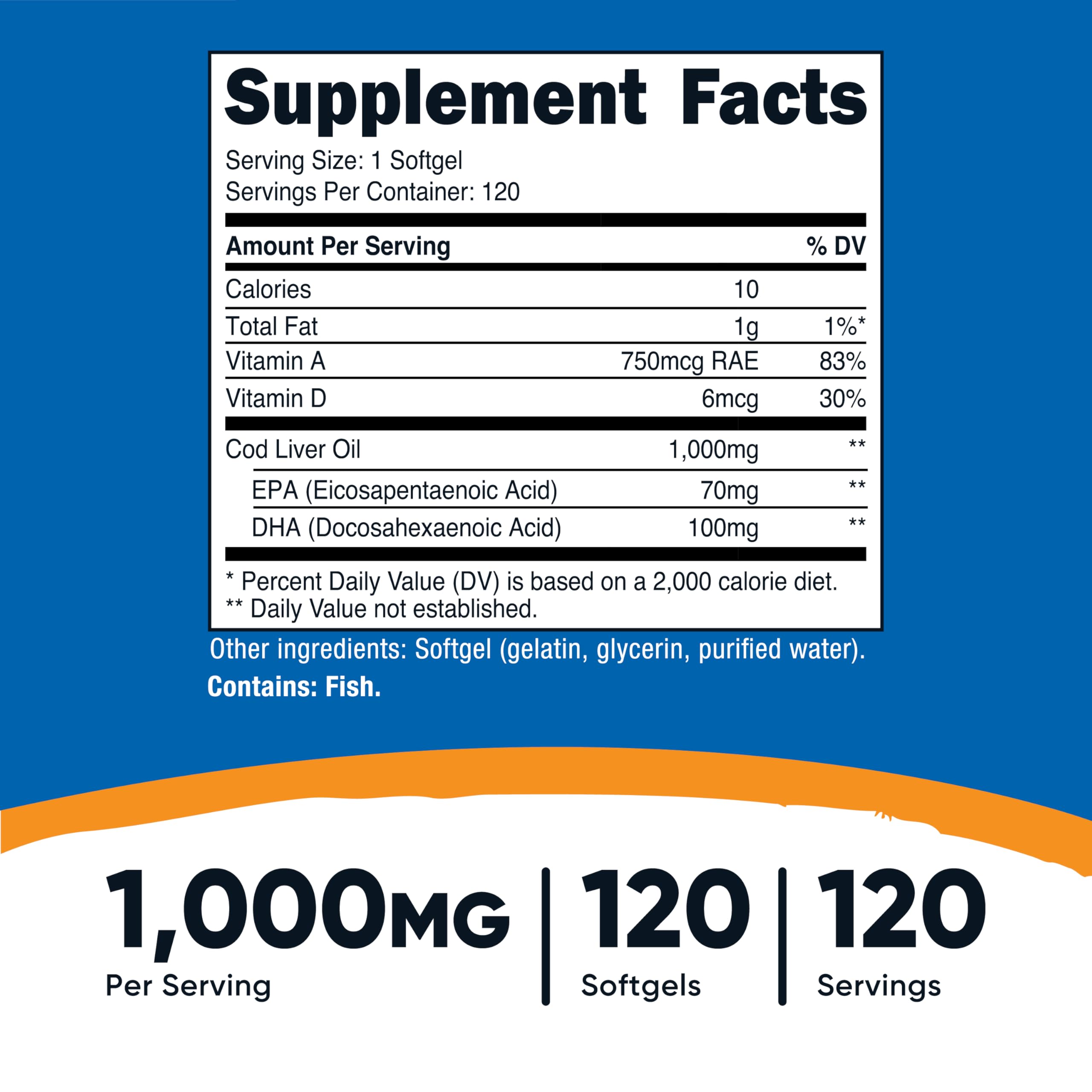 Nutricost huile foie morue capsules, ingestion pratique et dosage simple.