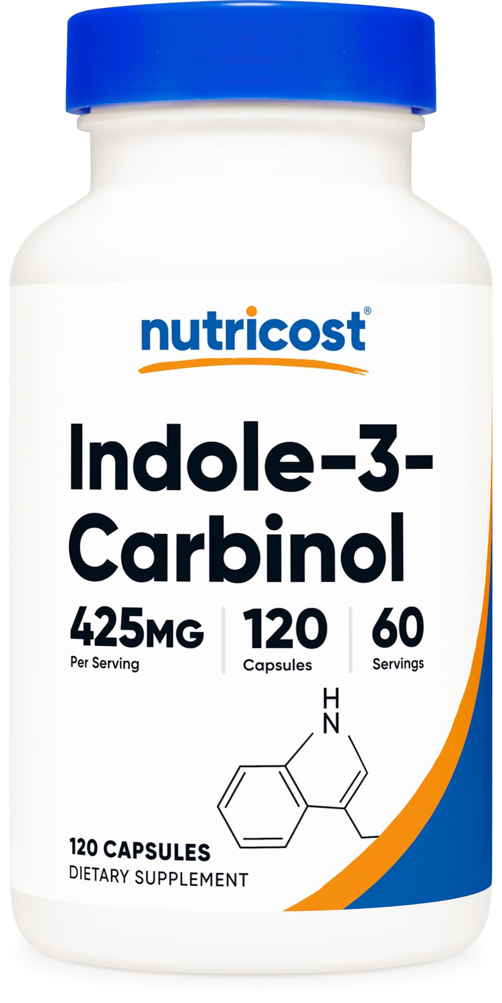 Nutricost Indole-3-Carbinol — bouteille et emballage, soutien potentiel du système hormonal féminin.