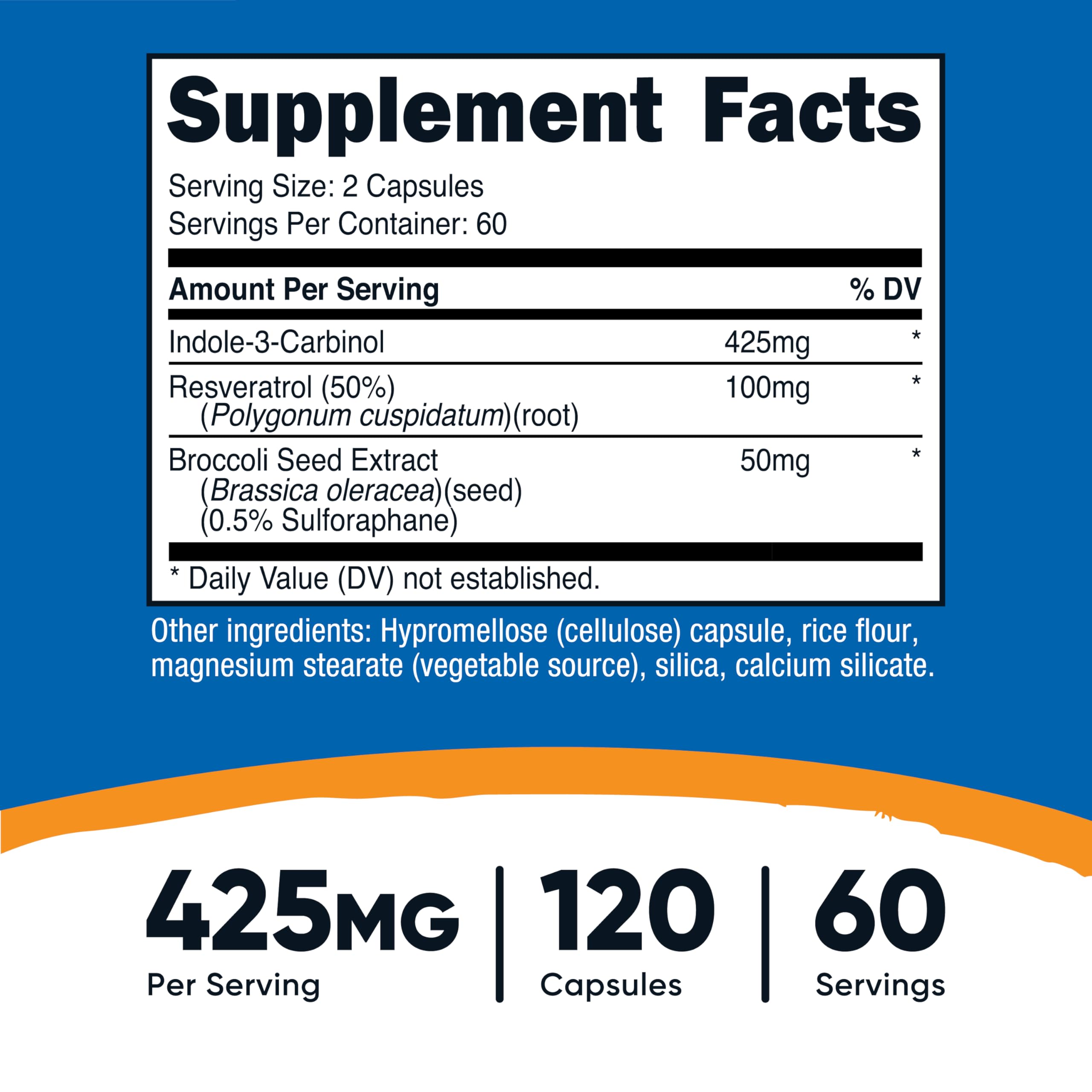 Nutricost Indole-3-Carbinol — capsules, dosage quotidien pour soutien potentiel.