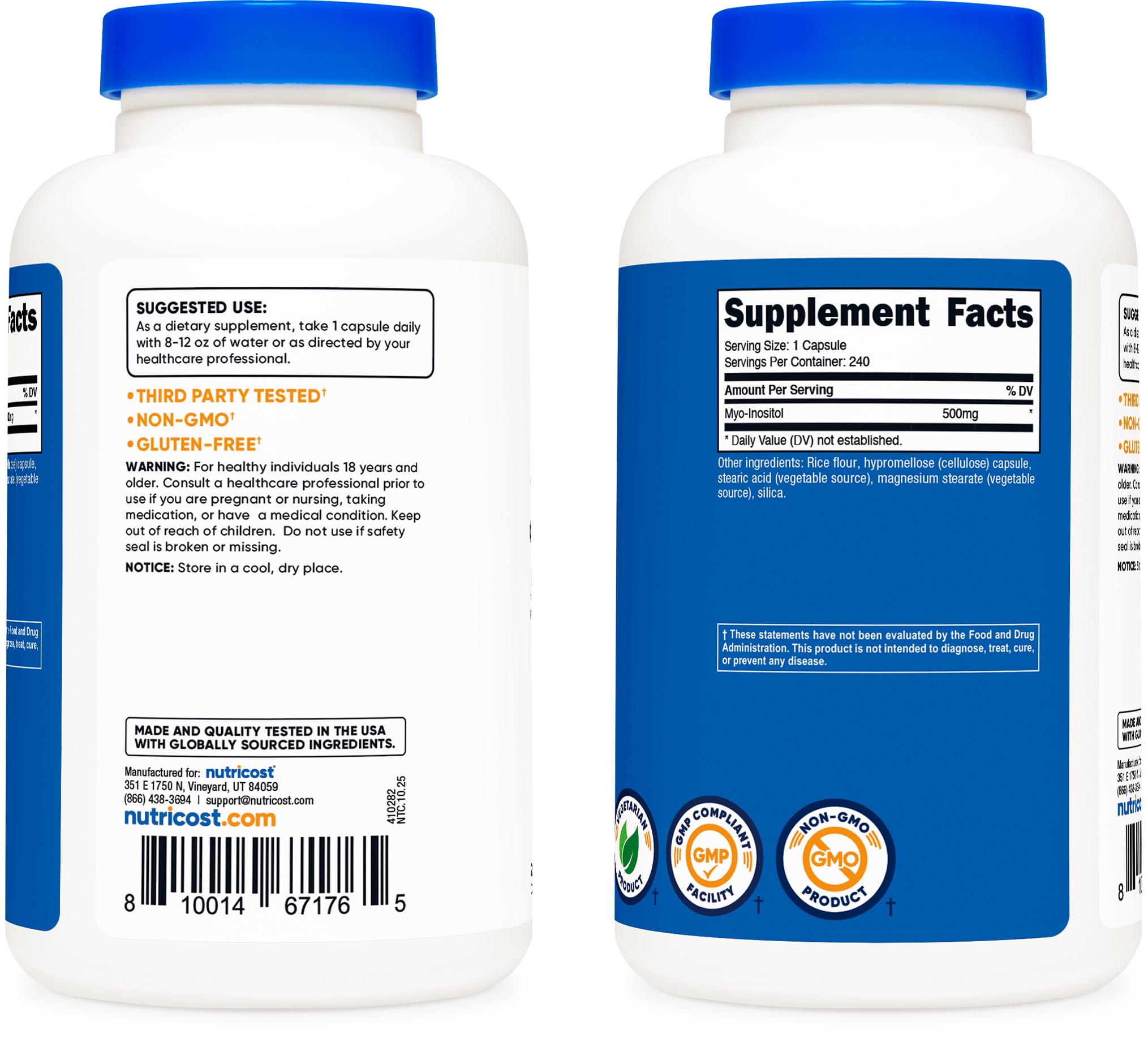 Nutricost Inositol – flacon de 240 capsules, bon rapport qualité-prix