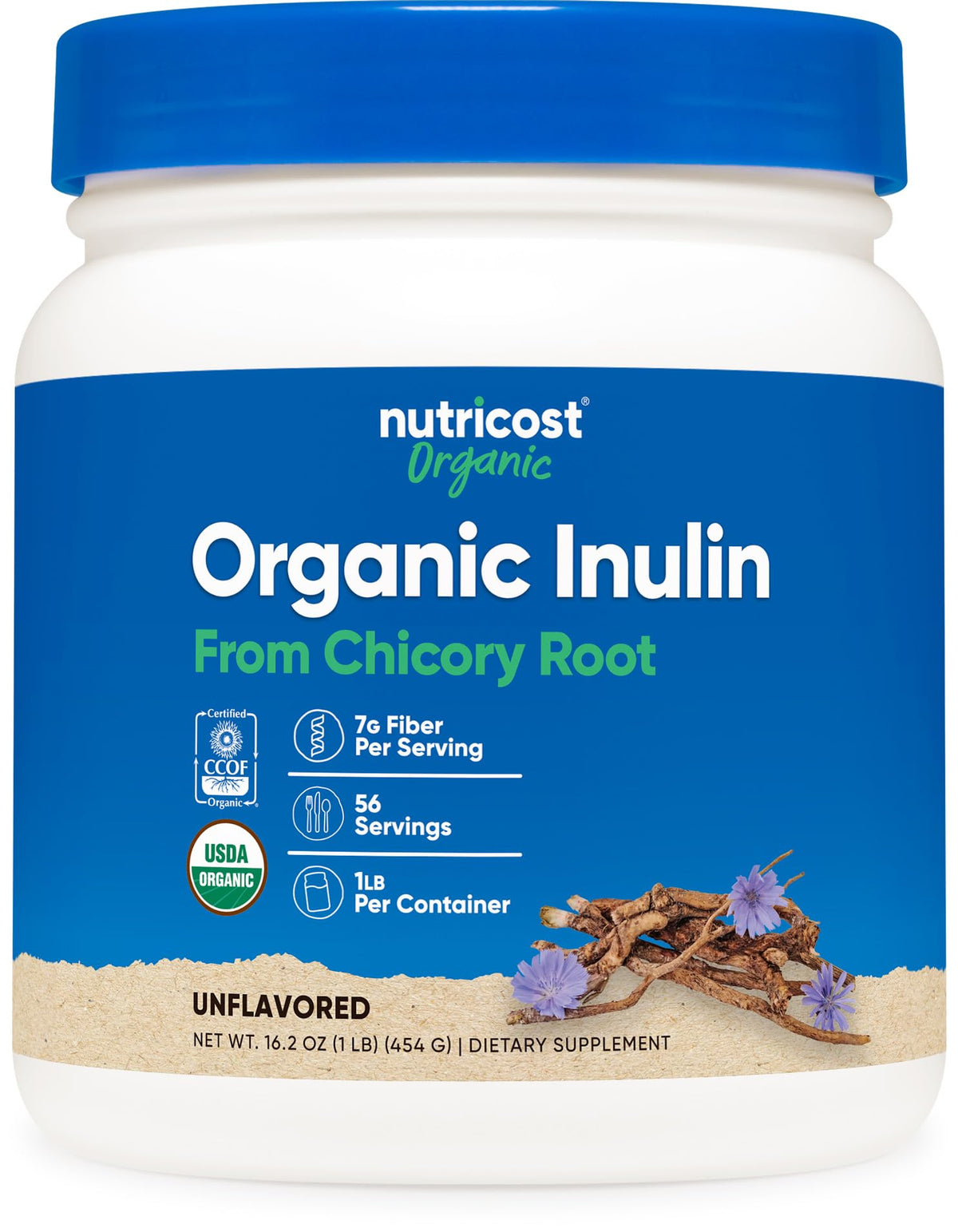 Nutricost Inuline biologique en poudre, 454 g, fibres potentiellement prébiotiques.