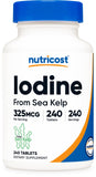 Nutricost iode naturelle issue d'algues marines, comprimé pratique pour une routine quotidienne.