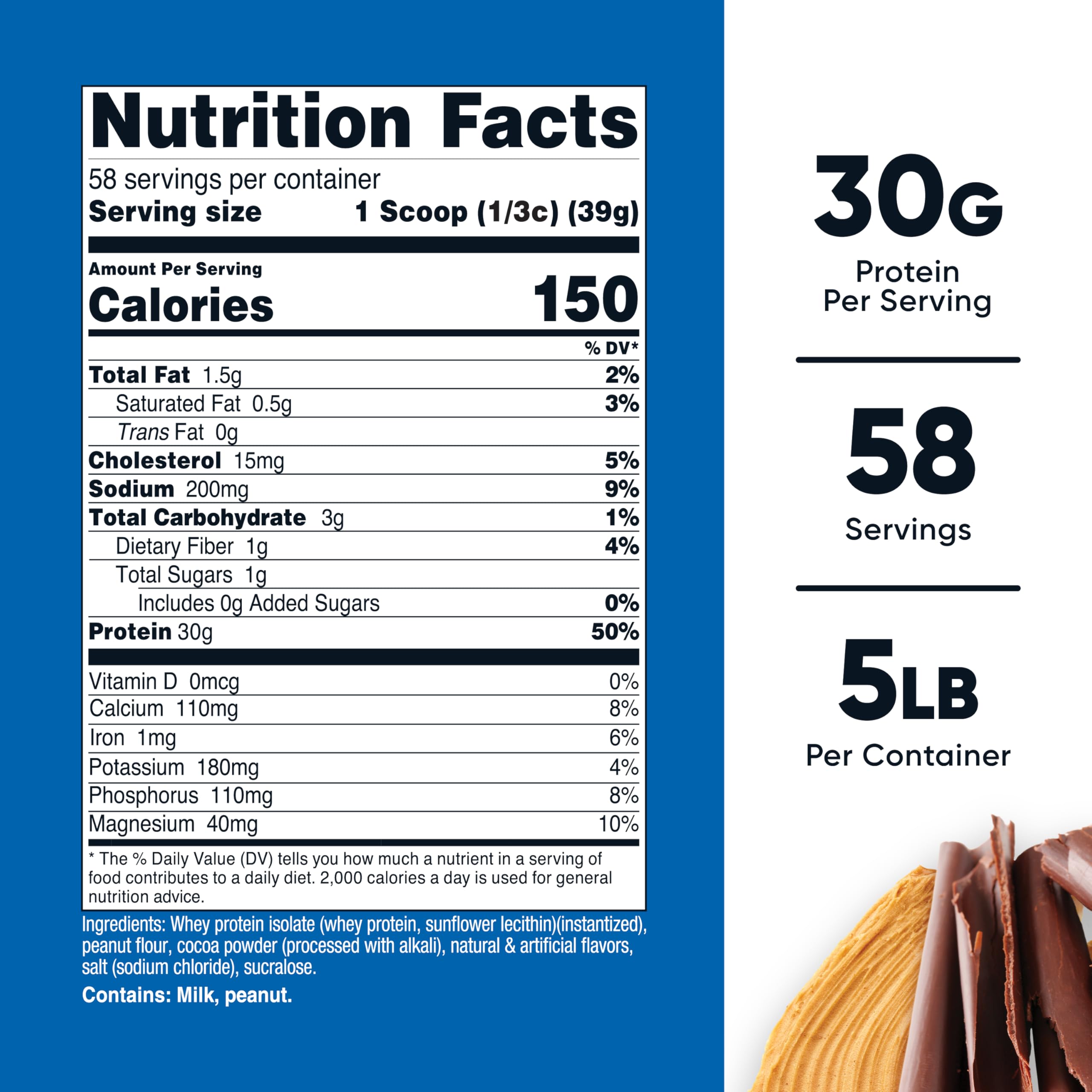 Nutricost isolat lactoserum chocolat beurre cacahuète, cuillère-dose facile à utiliser