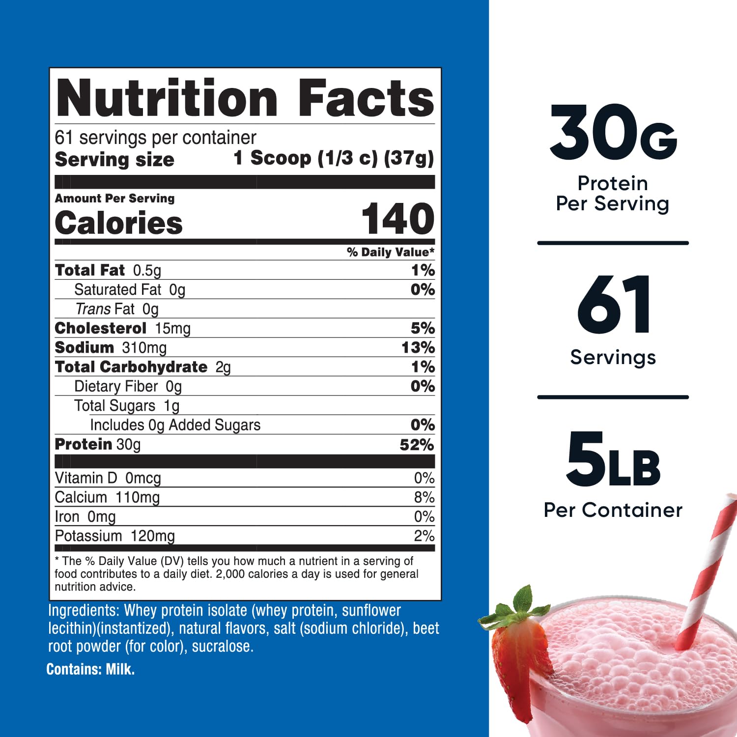 Nutricost isolat protéine lactosérum fraise frappée, doseur pratique pour chaque shake