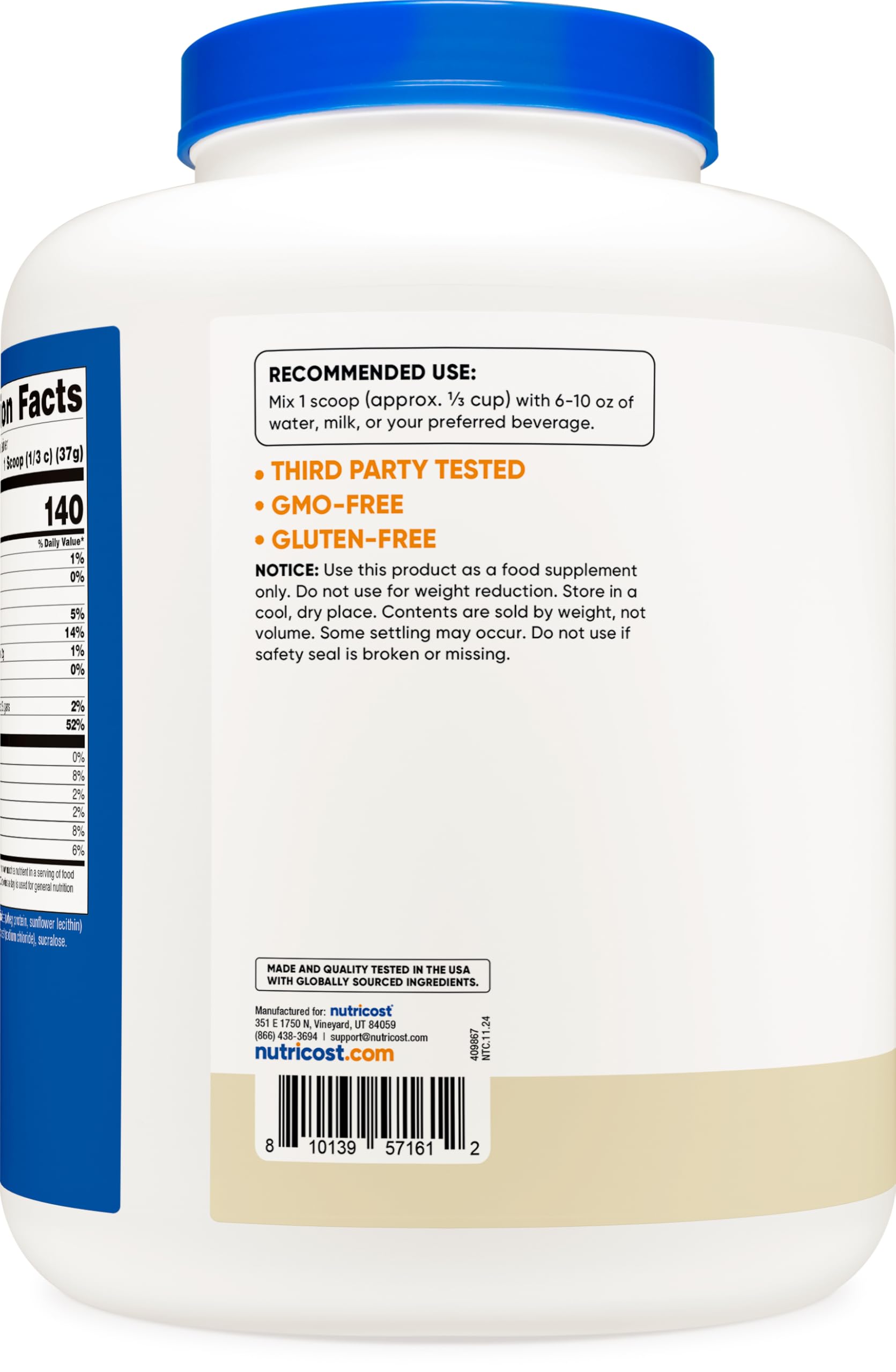 Etiquette conforme et labels de qualité Nutricost.